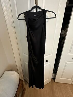 Zara Black Satin Cowl Neck Maxi Dress